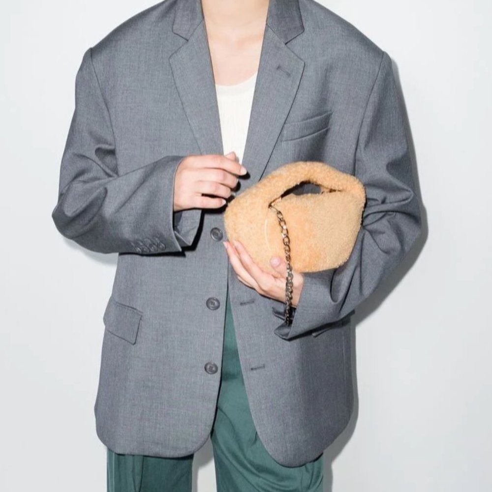 BY FAR  Baby Cush shearling top handle bag in Sable MSRP Rare Find $475